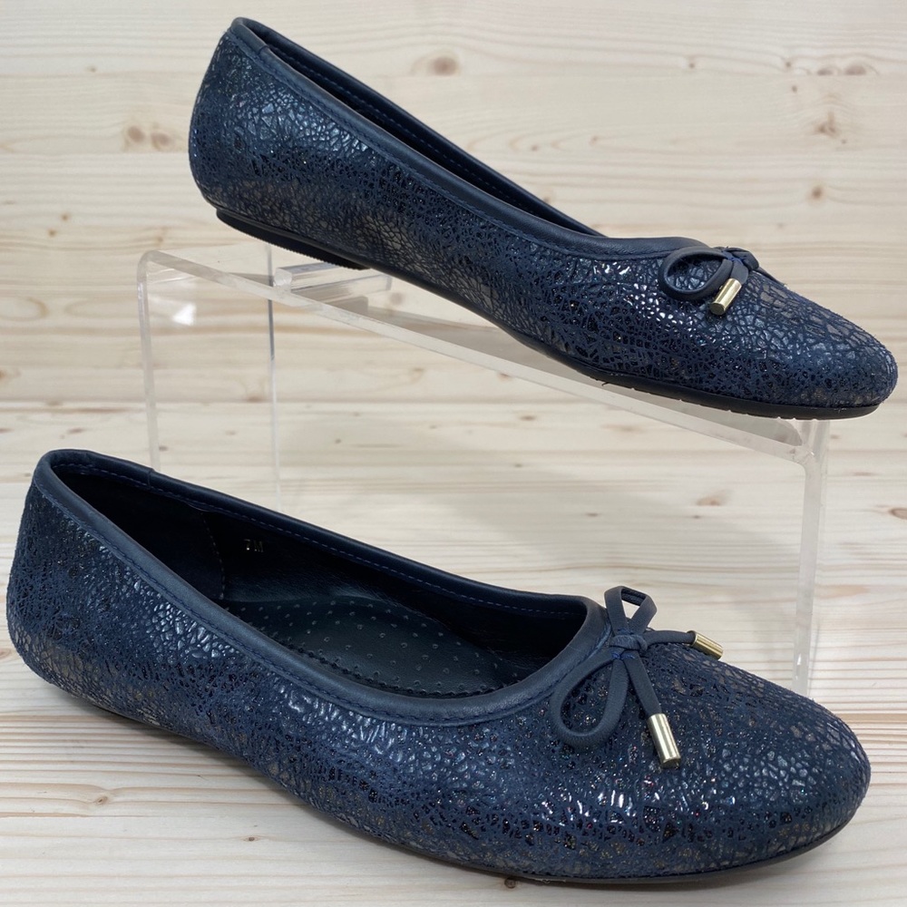 Vaneli Navy Glitter Bow Ballet Flats